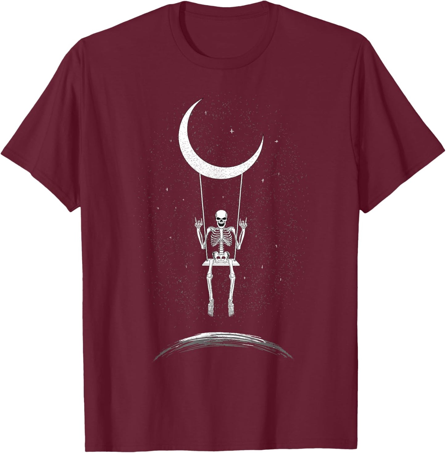 Rock On Skeleton Moon Rock And Roll Men Women Rock Band T-Shirt - T-Shirt | Maroon