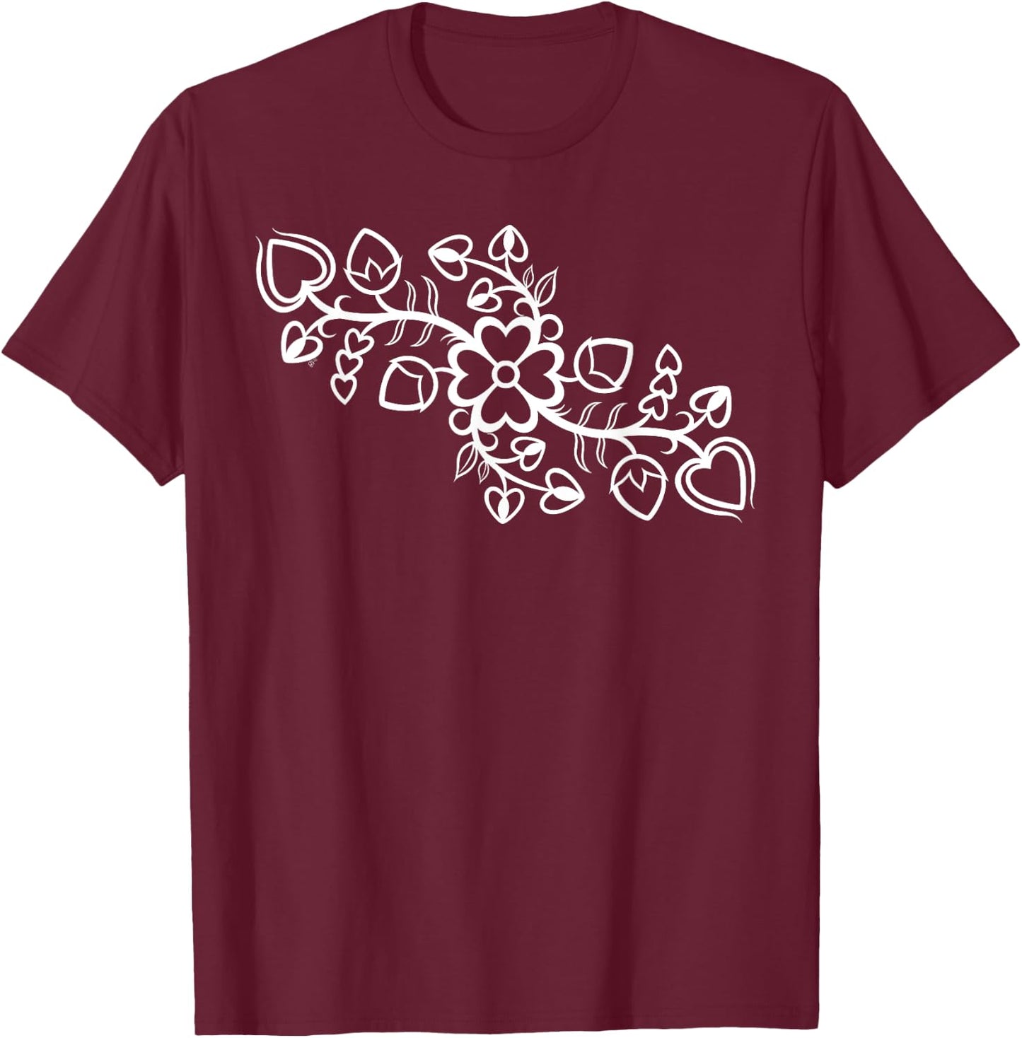 Anishinaabe Ojibwe Floral Native American Outline T-Shirt - T-Shirt | Maroon