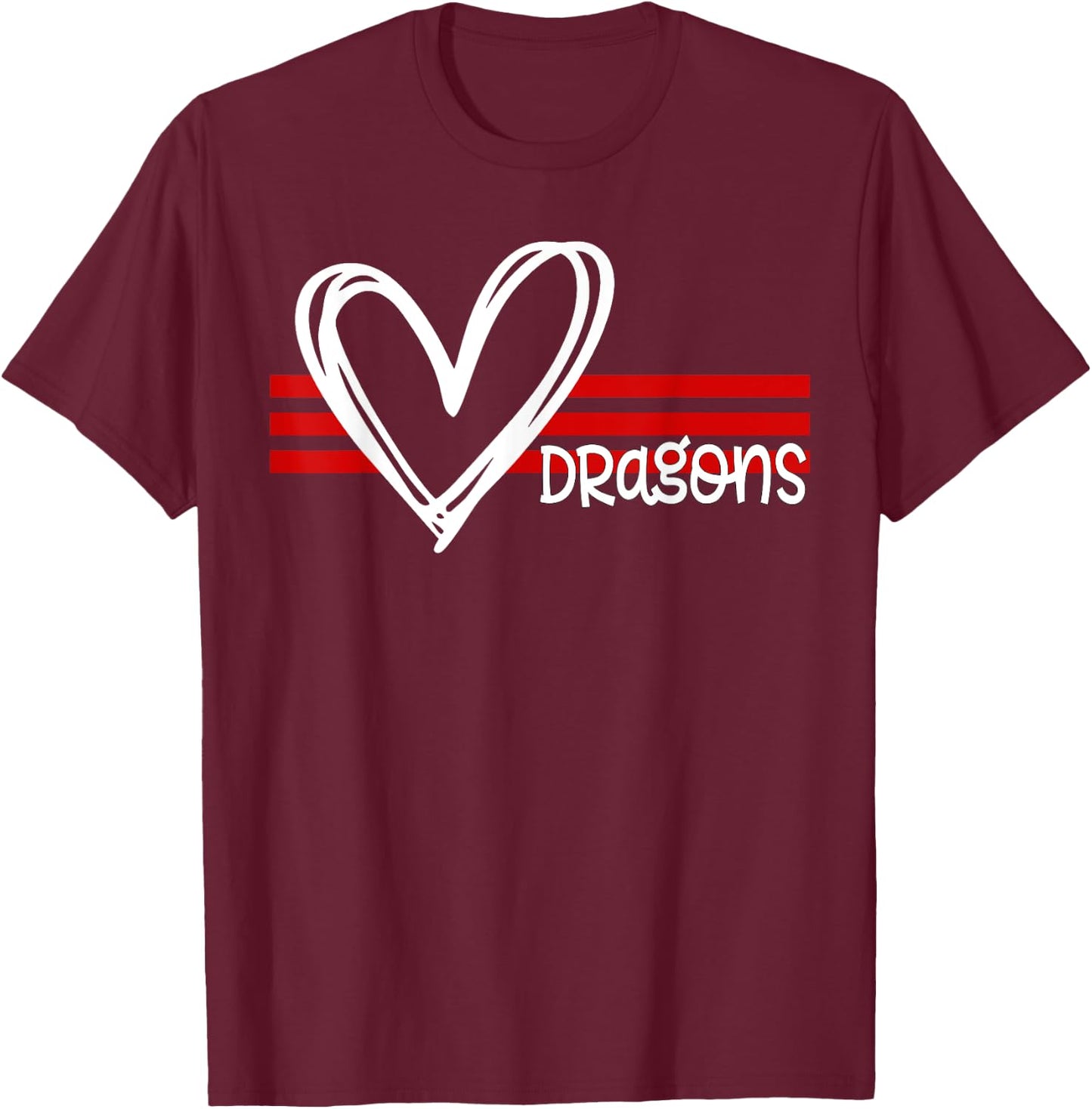 Dragons Pride Team School Spirit Sports Red Heart T-Shirt - T-Shirt | Maroon