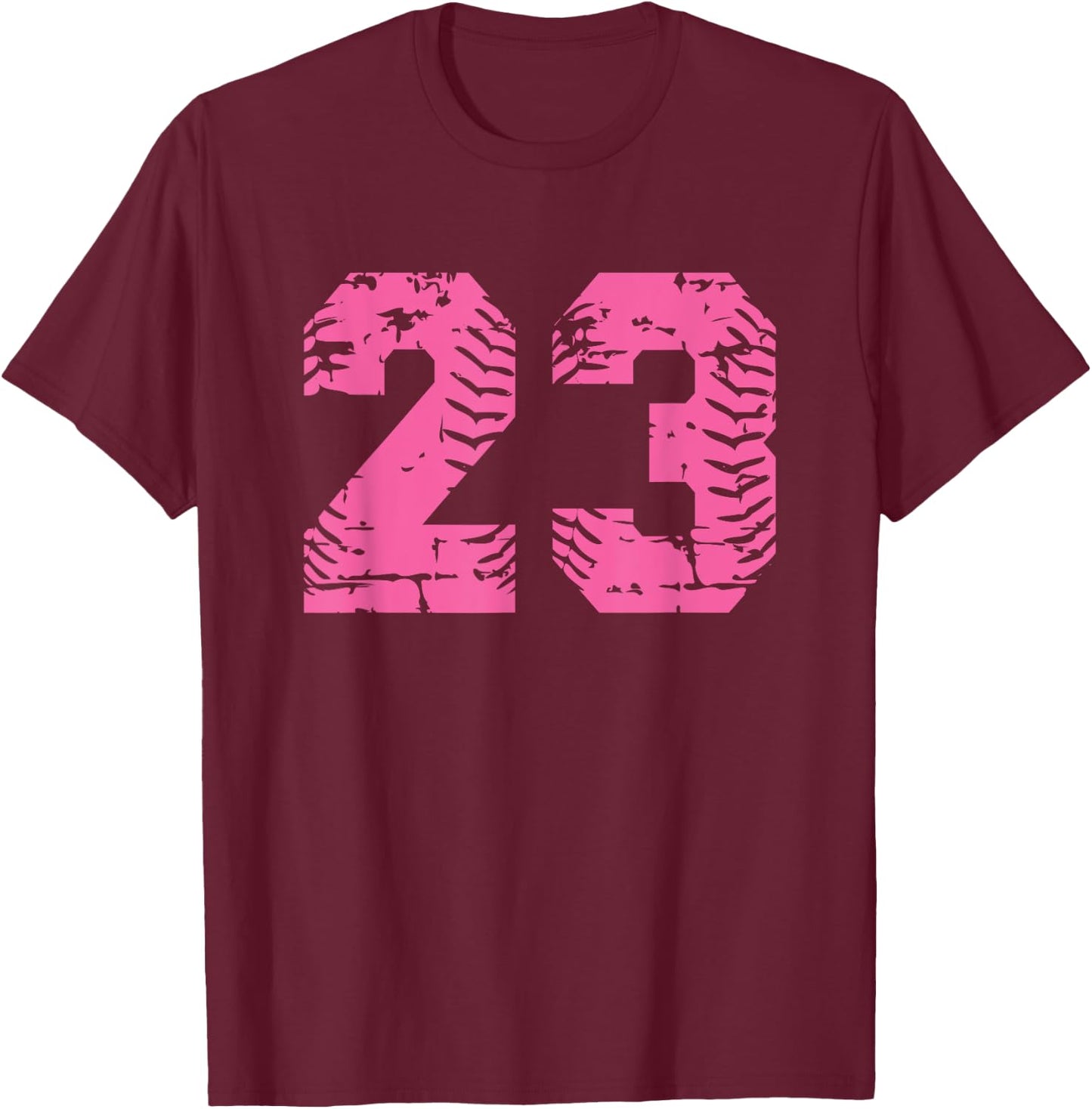 Baseball Softball Number #23 Pink Grunge Number T-Shirt - T-Shirt | Maroon