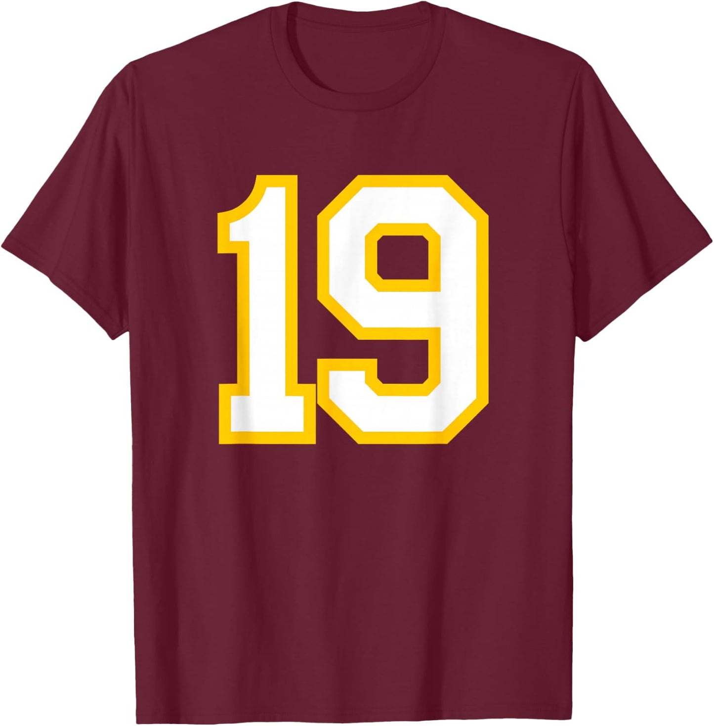 Yellow White Sports Team Number #19 T-Shirt - T-Shirt | Maroon