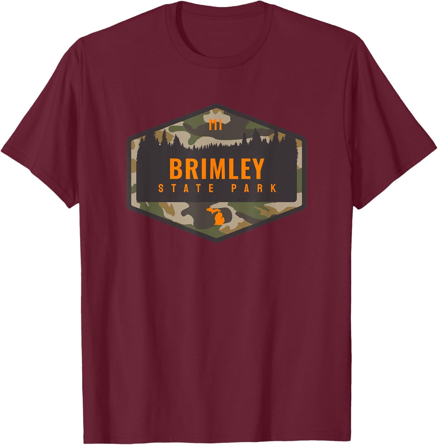 Brimley State Park Michigan MI Camouflage Vacation T-Shirt - T-Shirt | Maroon