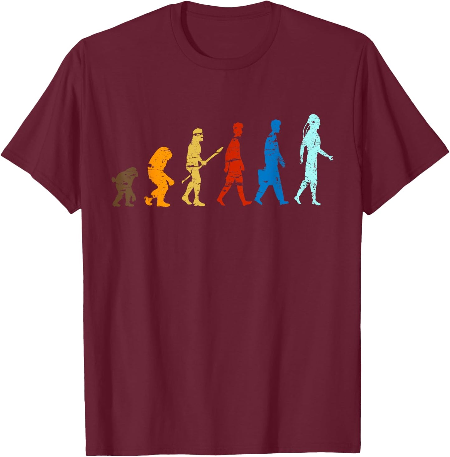 Funny Evolution Human From Ape to Robot A.I T-Shirt - T-Shirt | Maroon