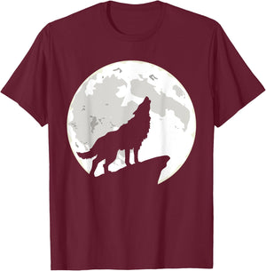 Wolf Howling At The Moon T-Shirt - T-Shirt | Maroon