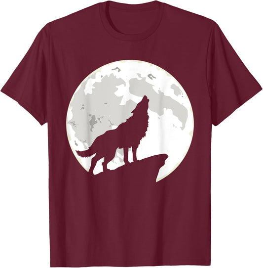 Wolf Howling At The Moon T-Shirt - T-Shirt | Maroon