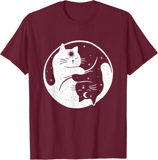 Cat Sun And Moon - Sleeping Kitty Kitten Pet Animal Lover T-Shirt - T-Shirt | Maroon