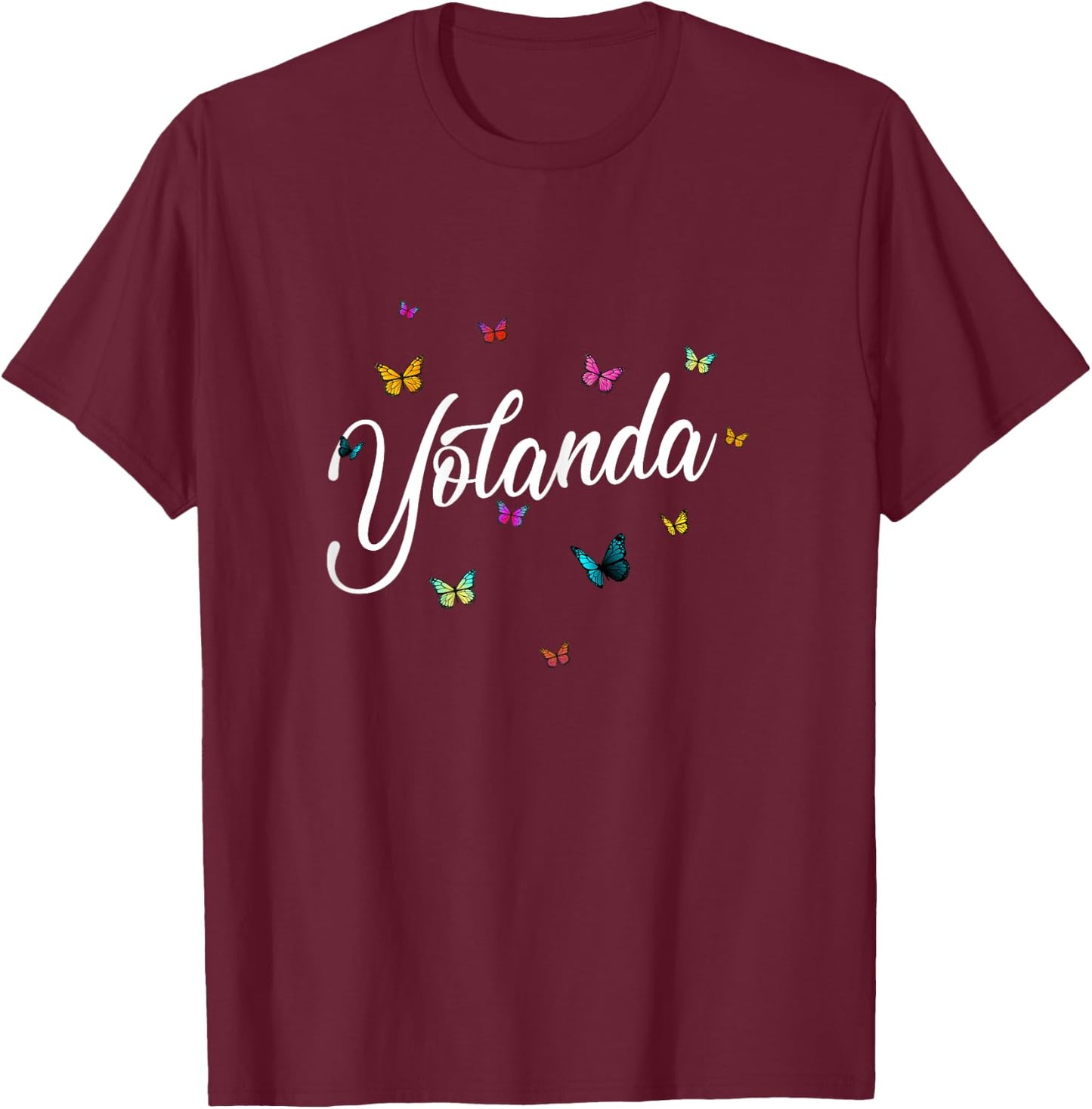 YOLANDA - Adorable girl name with colorful Butterlies T-Shirt - T-Shirt | Maroon
