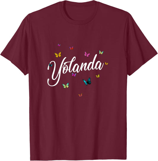 YOLANDA - Adorable girl name with colorful Butterlies T-Shirt - T-Shirt | Maroon