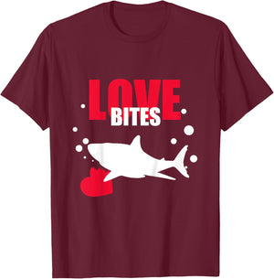 Kids Love Bites Toddler Valentines Day Shark Lover Boy Funny T-Shirt - T-Shirt | Maroon