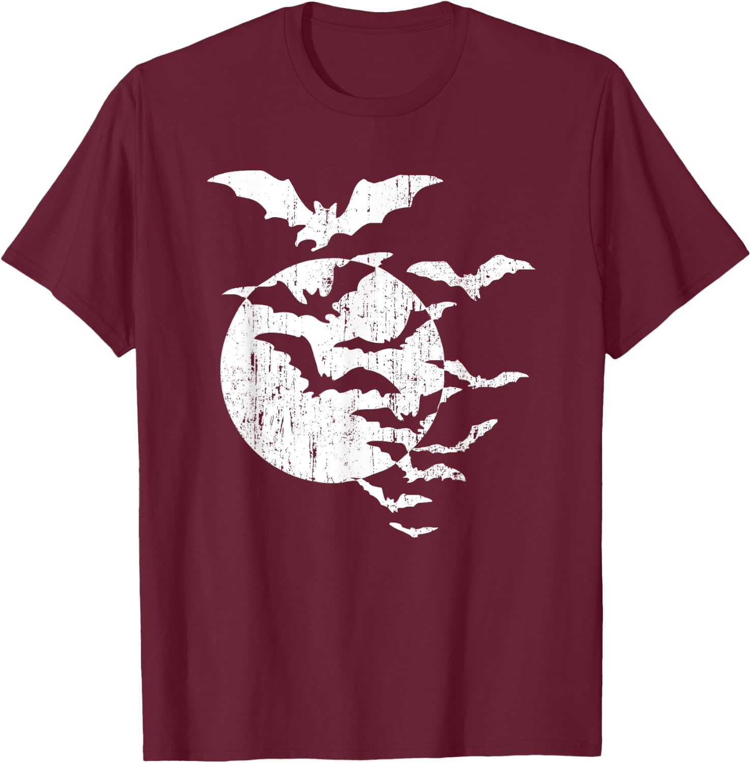 Halloween Swarm of Bats Full Moon Spooky Vintage Graphic T-Shirt - T-Shirt | Maroon