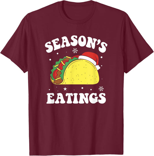 Season's Eatings Funny Christmas Taco Lover T-Shirt - T-Shirt | Maroon