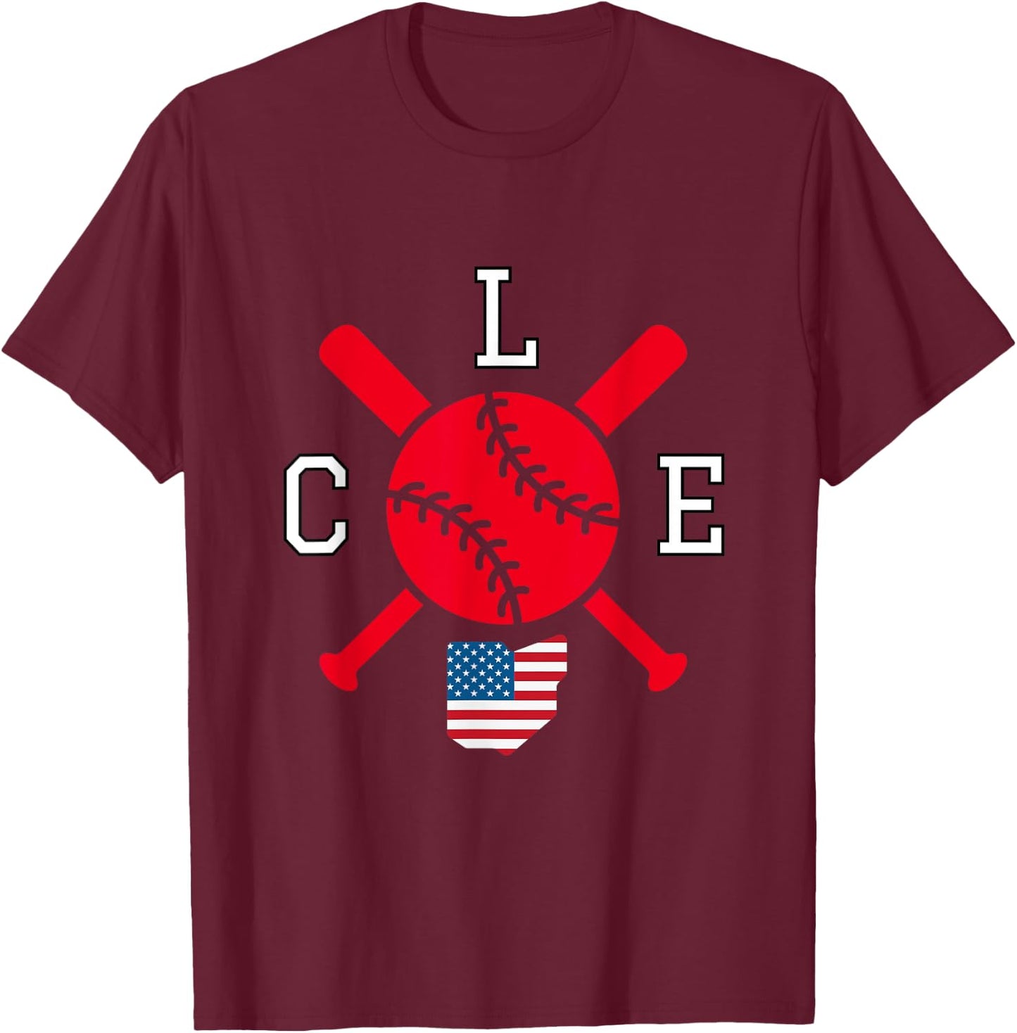 Cleveland Baseball CLE Cleveland OH City American Flag T-Shirt - T-Shirt | Maroon
