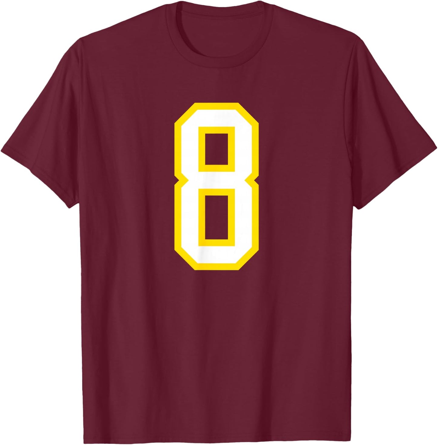 Number #8 Yellow White Sports Team T-Shirt - T-Shirt | Maroon