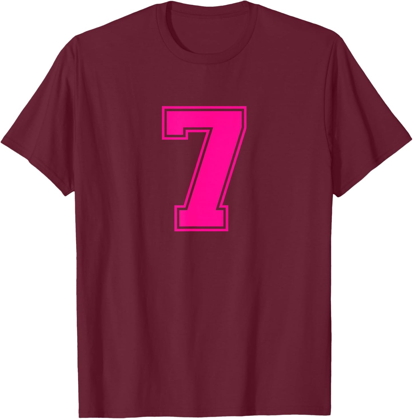 Number 7 Pink Sports Team T-Shirt - T-Shirt | Maroon