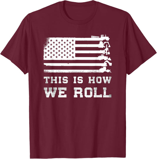 Patriotic Construction Worker USA Heavy Equipment Operator T-Shirt - T-Shirt | Maroon