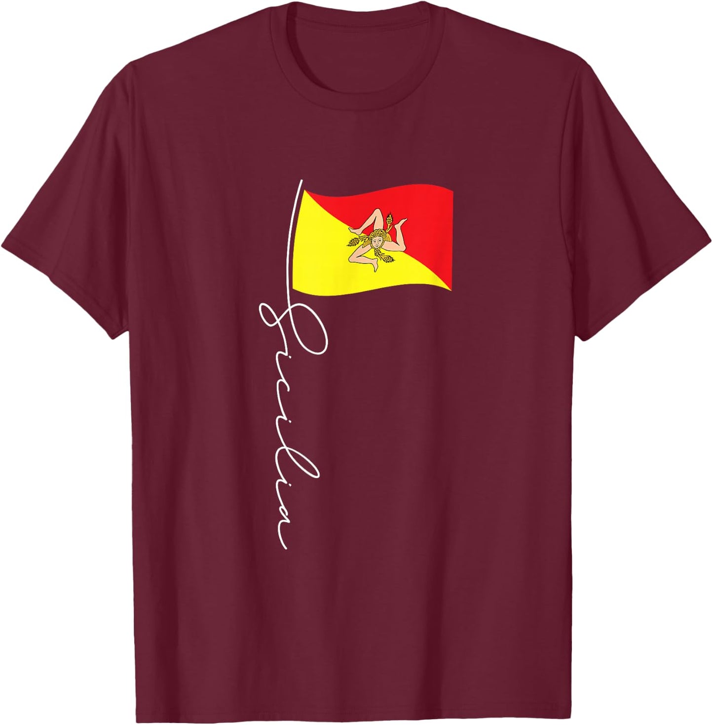 Sicily Signature Flag Pole - Elegant Patriotic Sicilian Flag T-Shirt - T-Shirt | Maroon