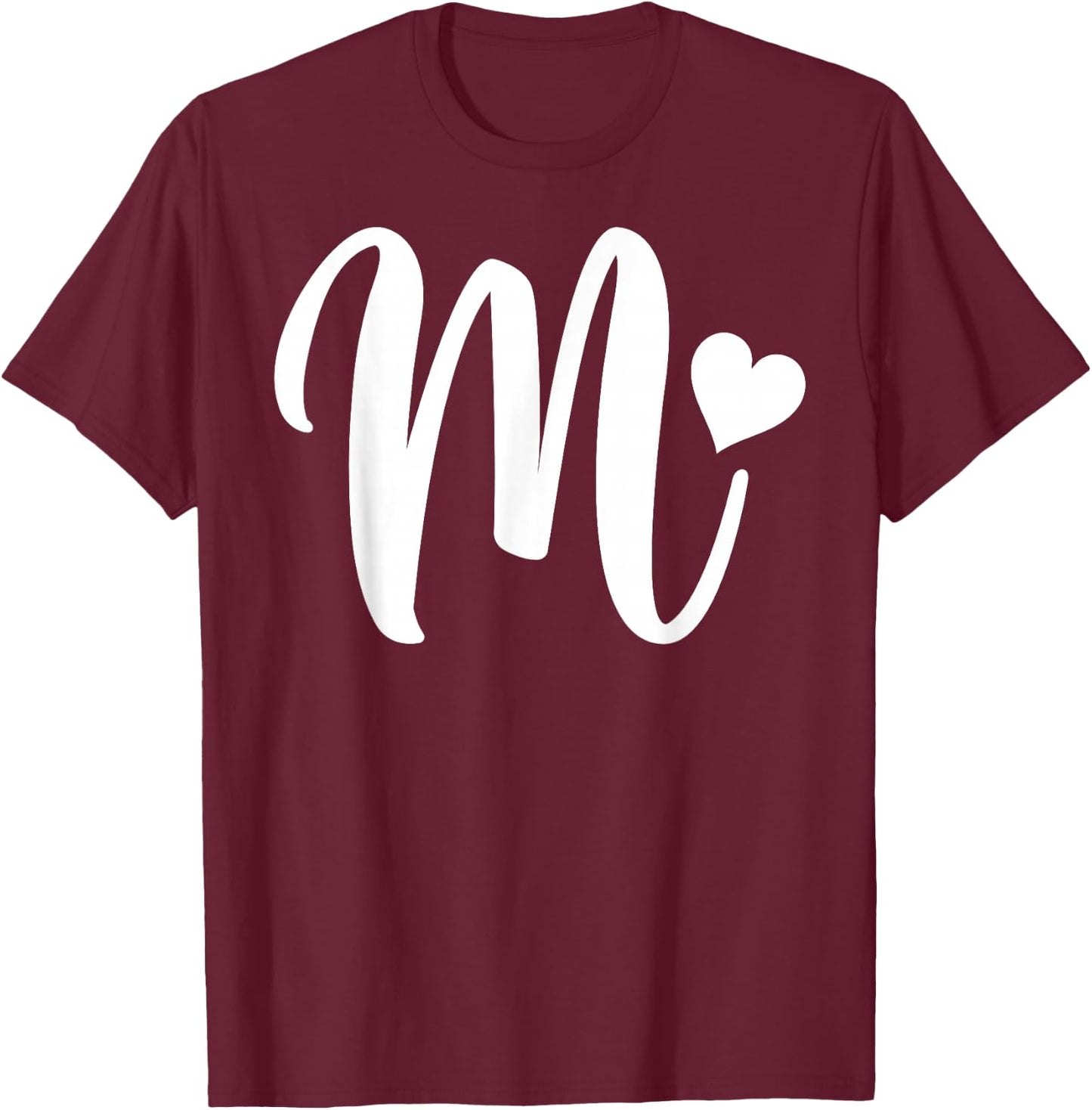 white letter M monogram initial minimalist heart graphic T-Shirt - T-Shirt | Maroon