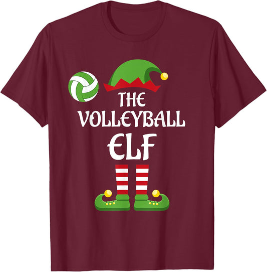 Volleyball Elf Family Matching Group Christmas Sporty T-Shirt - T-Shirt | Maroon