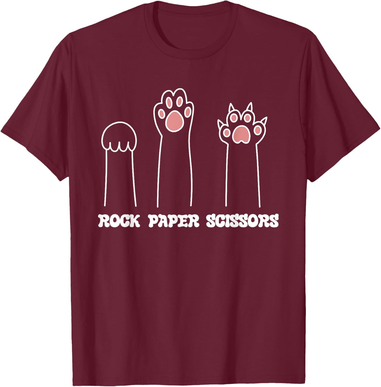 Rock Paper Scissors Hand Game Cute Paw Funny Cat Women Girls Kids T-Shirt - T-Shirt | Maroon