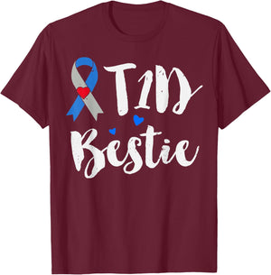 T1D Bestie Shirt Type 1 Diabetes Awareness Gifts T-Shirt - T-Shirt | Maroon