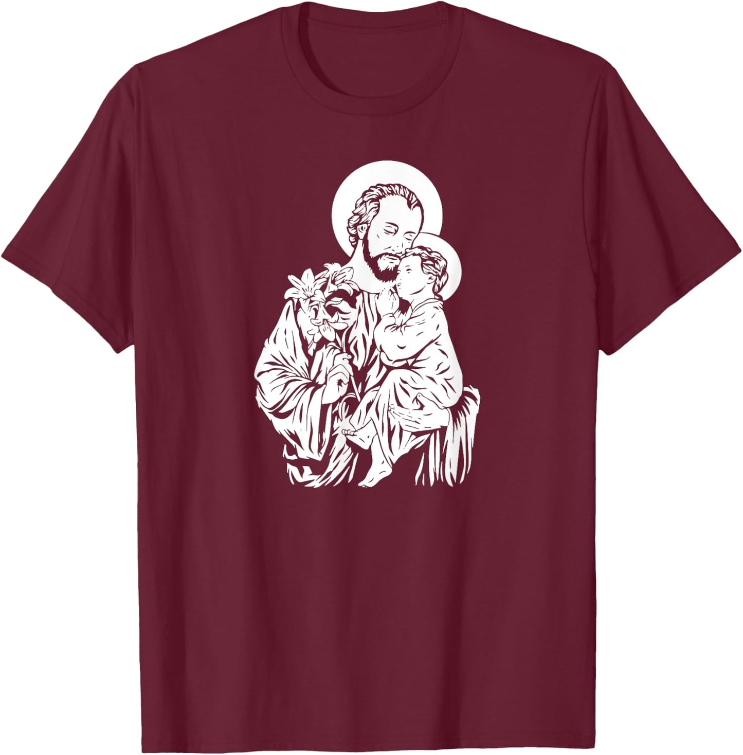 Saint Joseph Catholic Church Street, Joseph With Infant T-Shirt - T-Shirt | Maroon