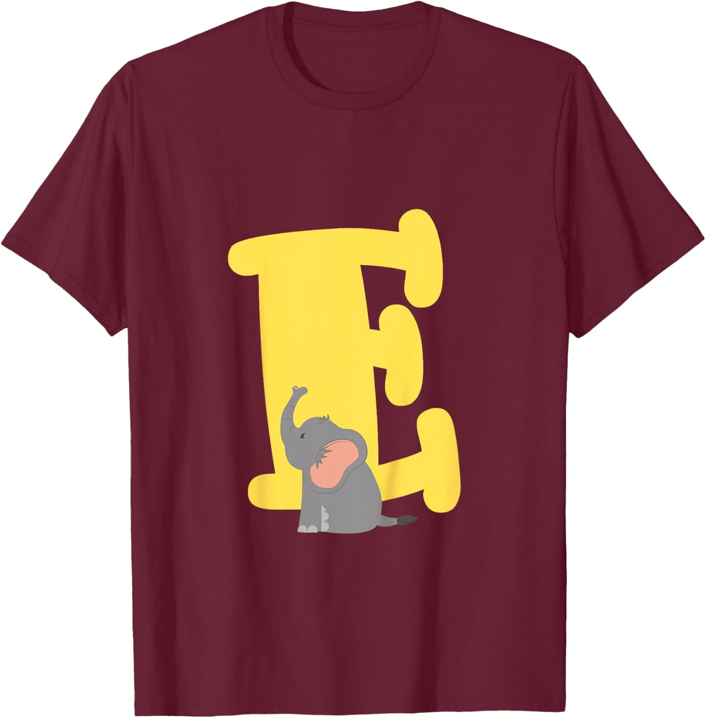 Cute Elephant Letter E Alphabet Boys Girls Initial T-Shirt - T-Shirt | Maroon