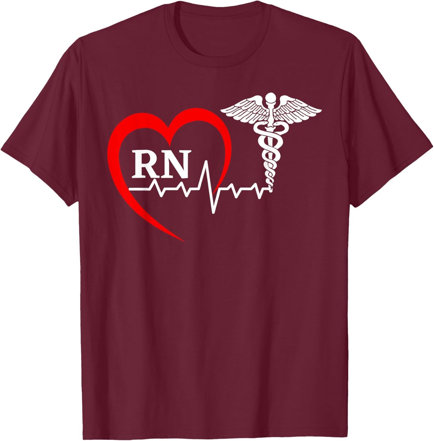 Nurses Day Caduceus Nurse Week 2023 Heartbeat Medical RN T-Shirt - T-Shirt | Maroon