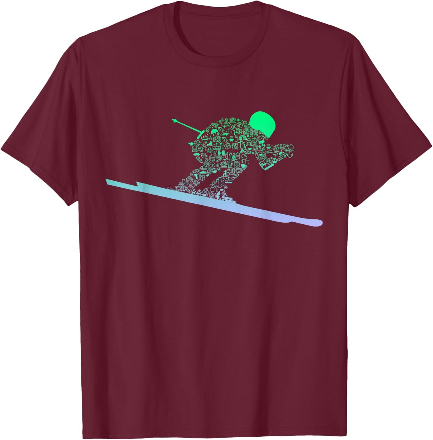 Silhouette Ski Icon for Skiier | Ski Boys Skiing T-Shirt - T-Shirt | Maroon