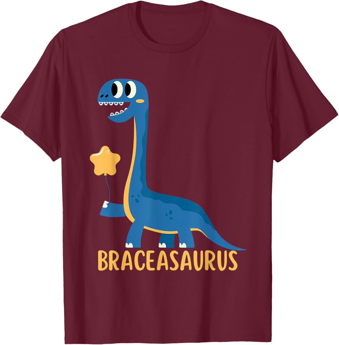 Dinosaur Funny Braces BRACEASAURUS Orthodontist T-Shirt - T-Shirt | Maroon