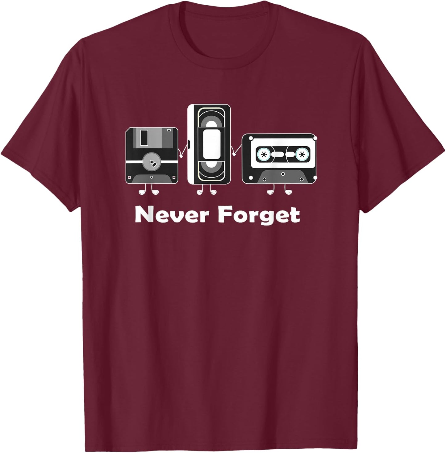 Never Forget VHS Tape Cassette Floppy Disk T-Shirt - T-Shirt | Maroon