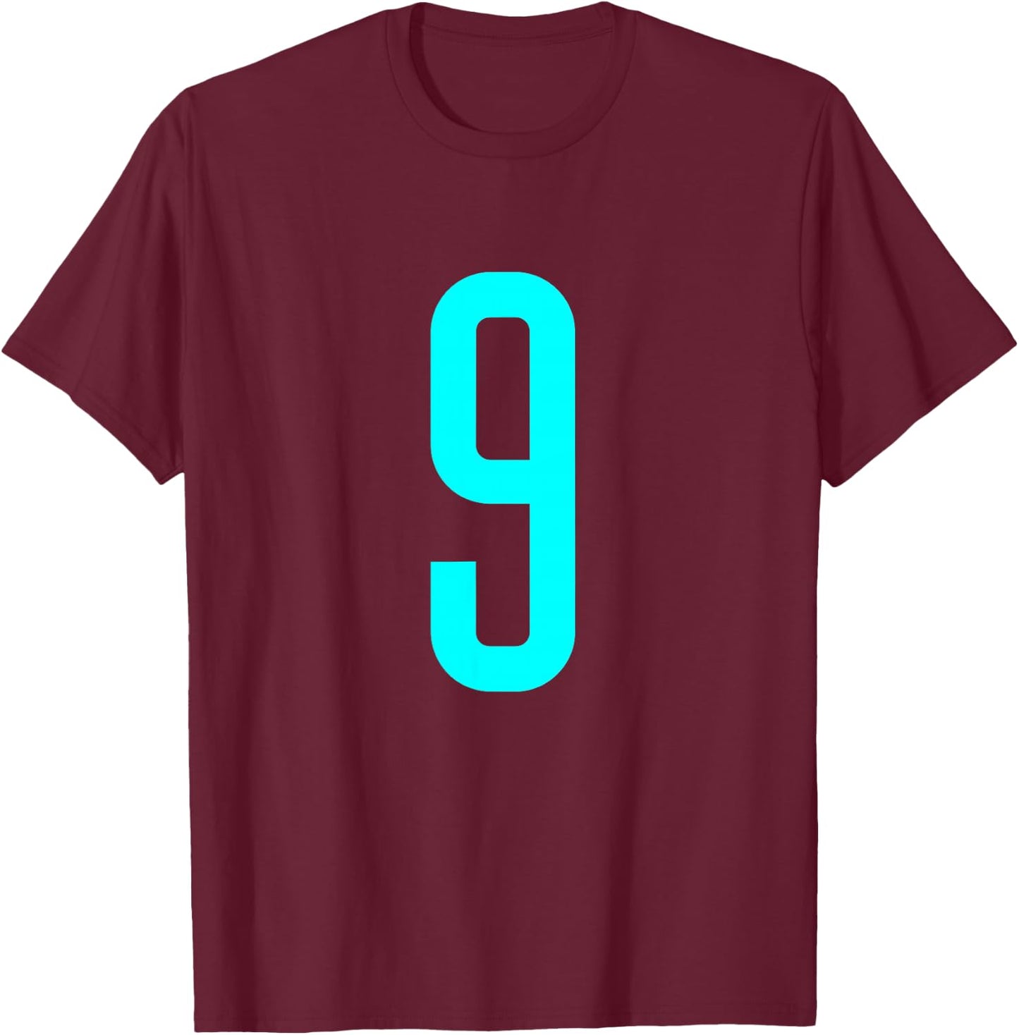 Number 9 Cyan Sports Team T-Shirt - T-Shirt | Maroon