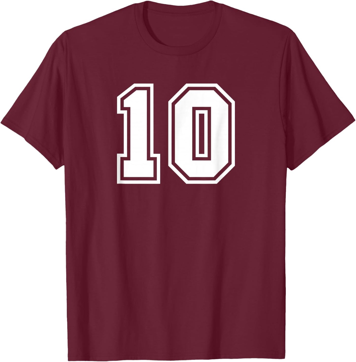 Number #10 Sport White Number T-Shirt - T-Shirt | Maroon