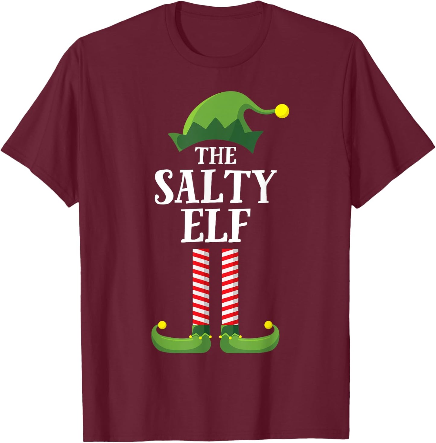 Salty Elf Matching Family Group Christmas Party Funny Elf T-Shirt - T-Shirt | Maroon