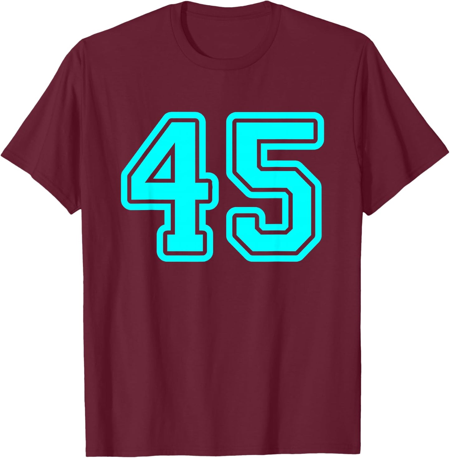 Number #45 Cyan Sport Varsity Number 45 T-Shirt - T-Shirt | Maroon