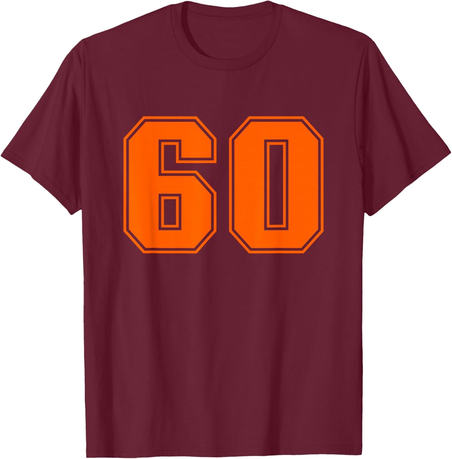 Number #60 Orange Sports Jersey Lucky Number T-Shirt - T-Shirt | Maroon