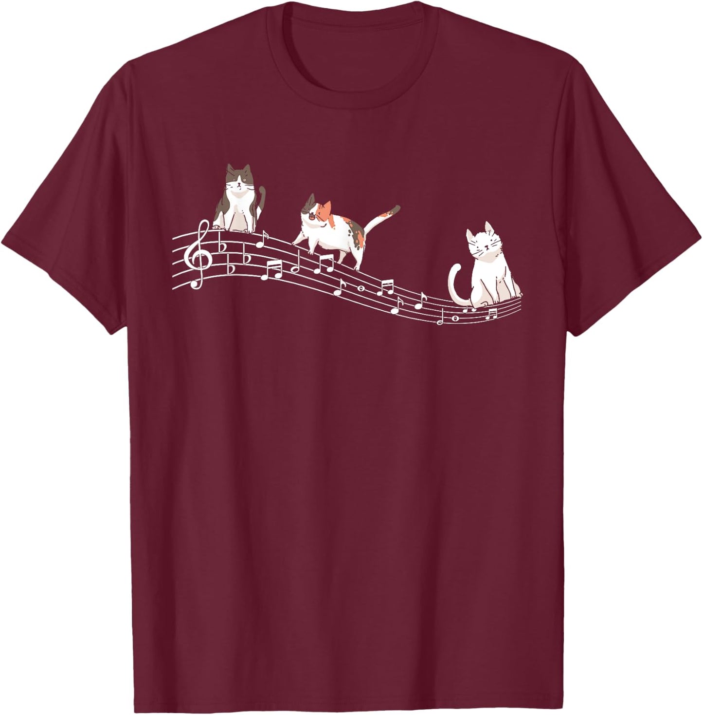 Cute Cat Kitty Playing Music Note Clef Gift Cat Music Notes T-Shirt - T-Shirt | Maroon