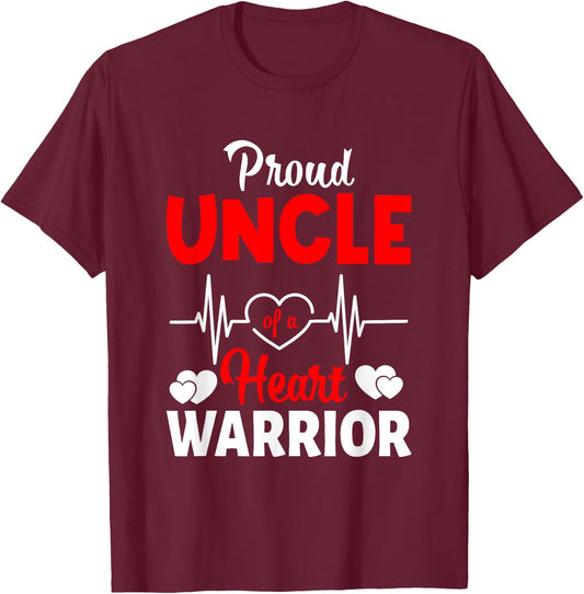 Proud Uncle Of A Heart Warrior CHD Awareness T-Shirt - T-Shirt | Maroon