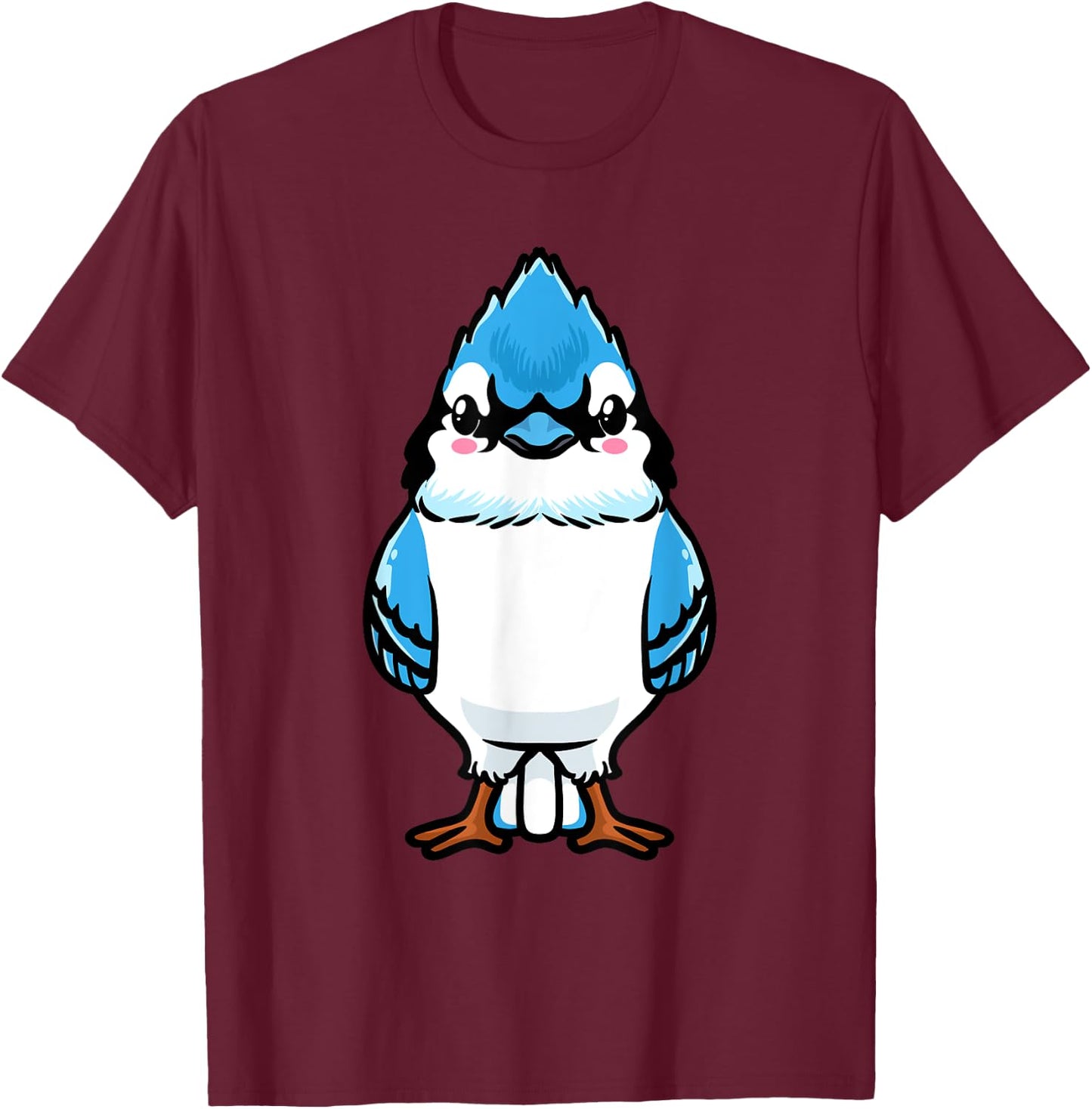 Luvevebluejaytha Blue Jay Bird Cyanocitta Cristata Design , Black, Small, Short Sleeve, Classic Fit, Cotton Blend, Bird Print Design, Blended Fabric T-Shirt - T-Shirt | Maroon