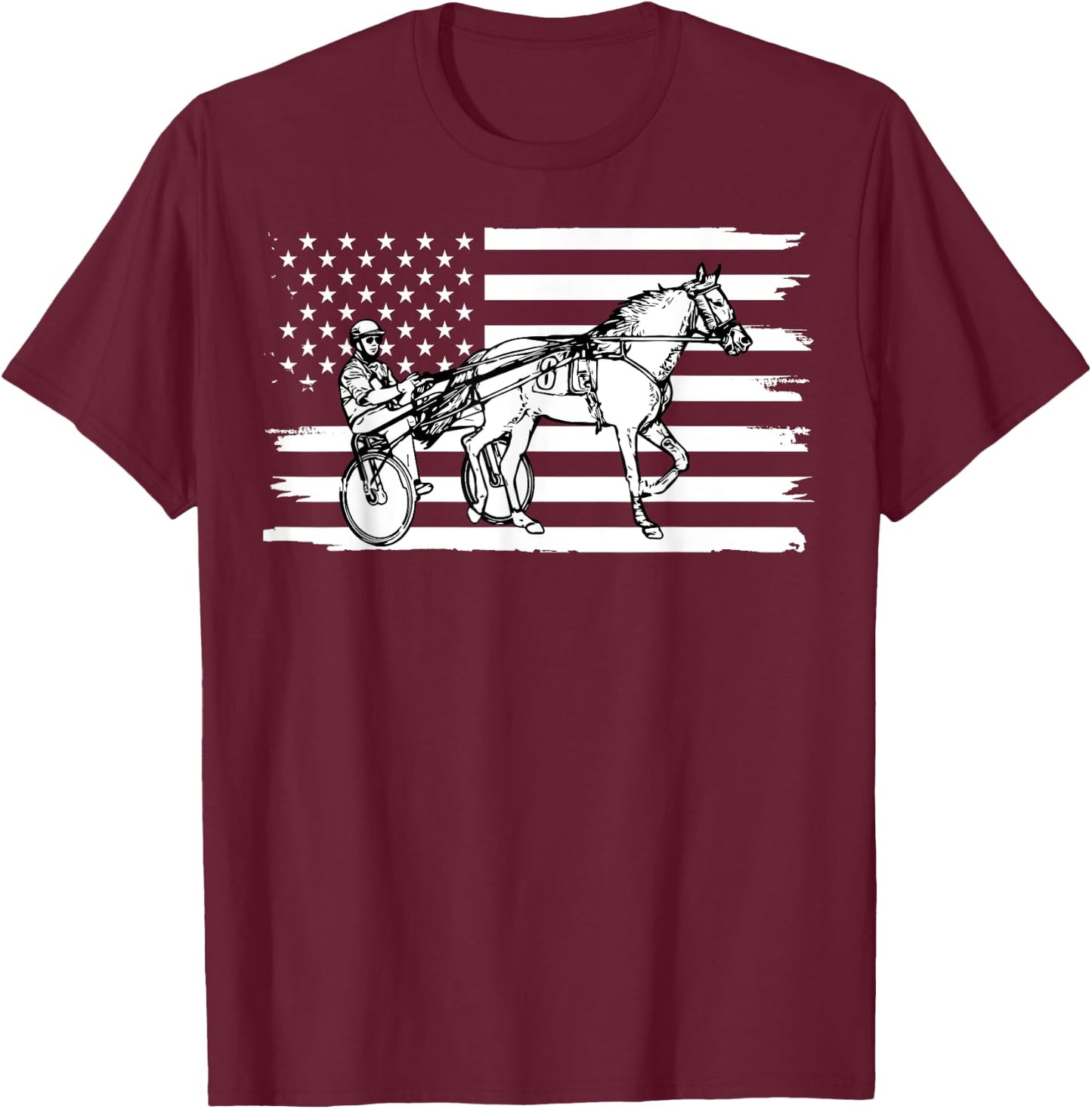 Harness Racing American Flag, Horse Harness Racing Women Kids Men T-Shirt - T-Shirt | Maroon