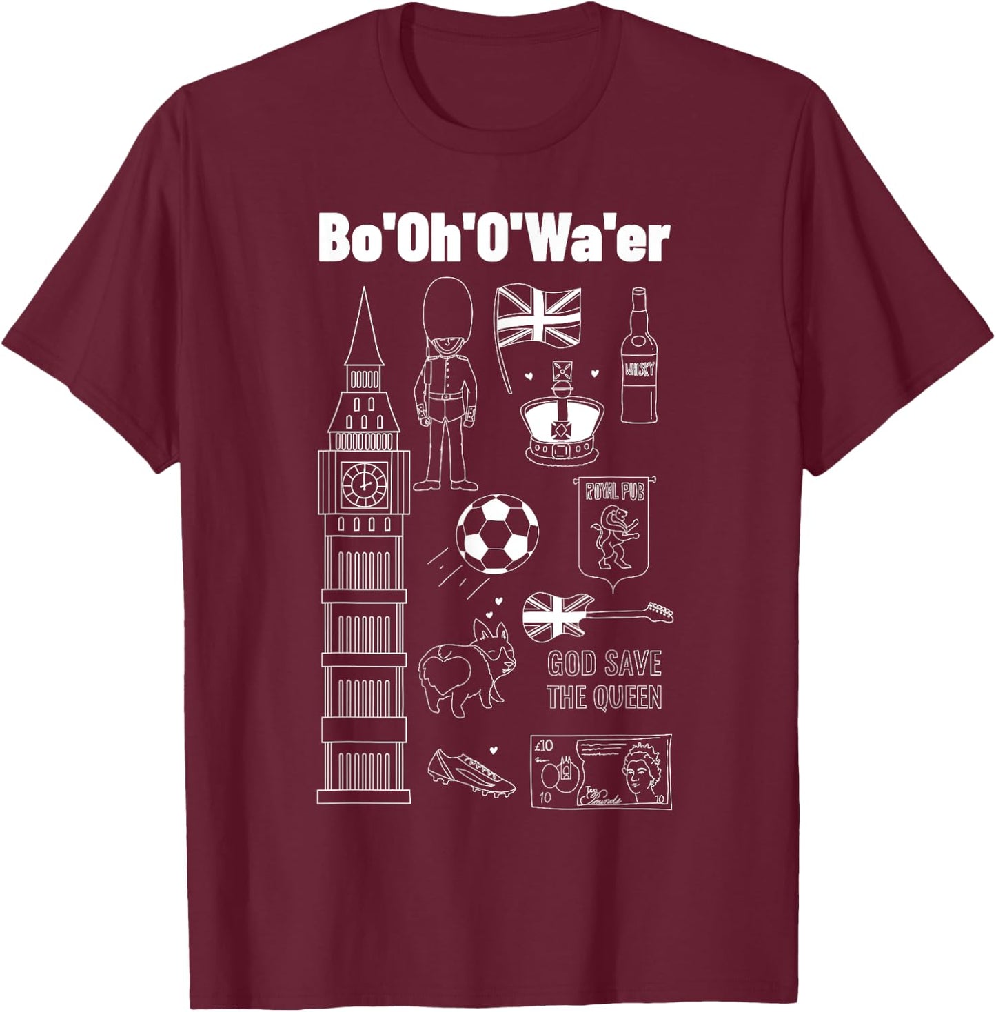 Funny Brit Gifts & British Accent Bottle Of Water T-Shirt - T-Shirt | Maroon