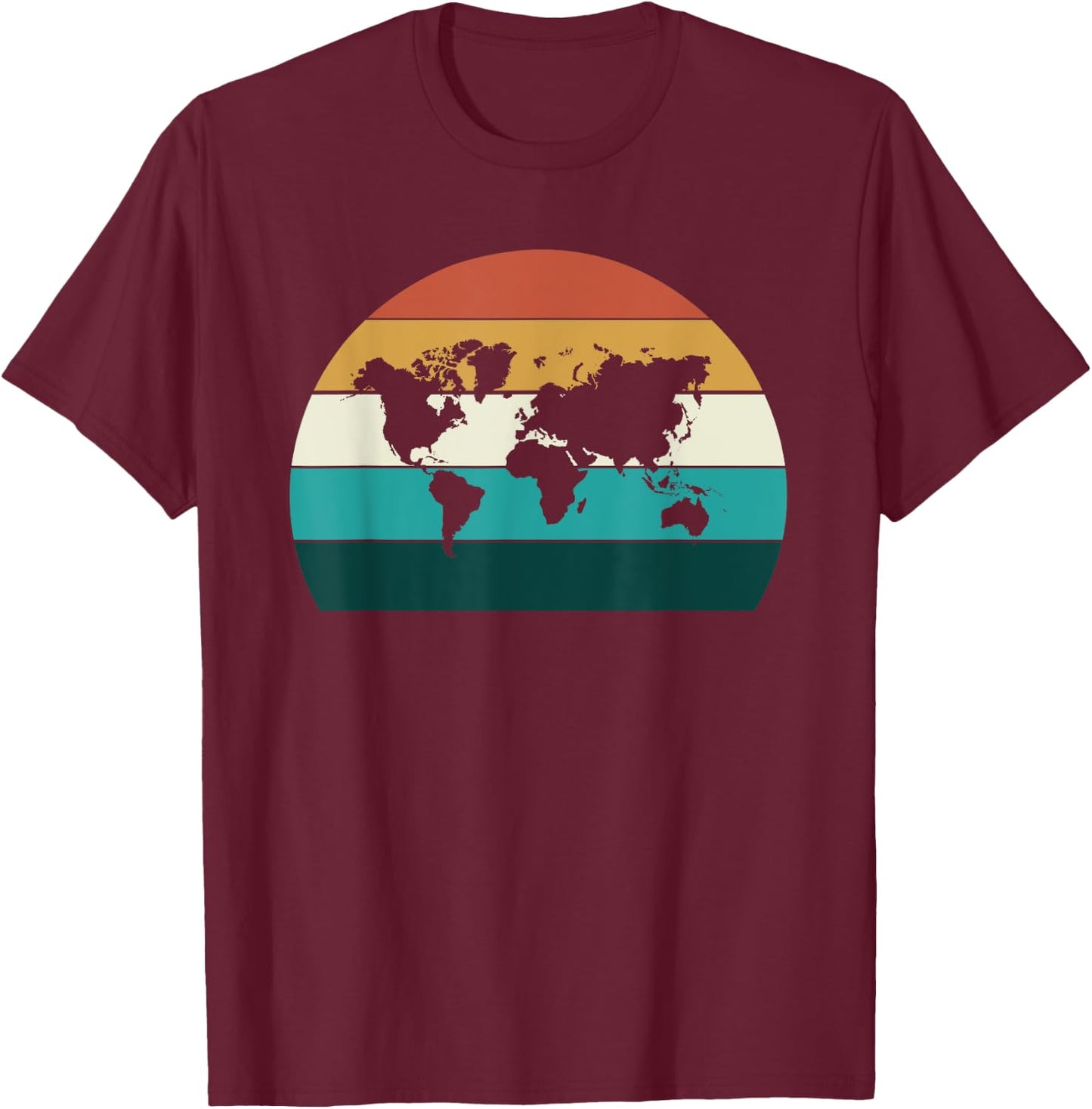Vintage World Map Retro Cartography Distressed Women Men T-Shirt - T-Shirt | Maroon