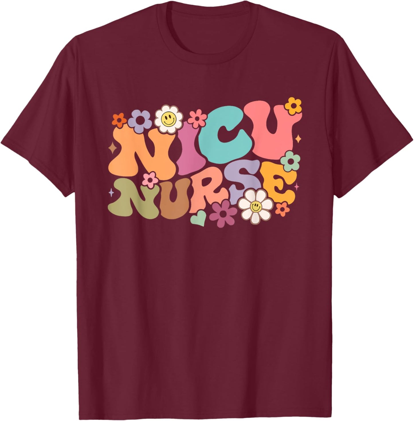Groovy NICU Nurse ICU Neonatal Team Tiny Humans For T-Shirt - T-Shirt | Maroon