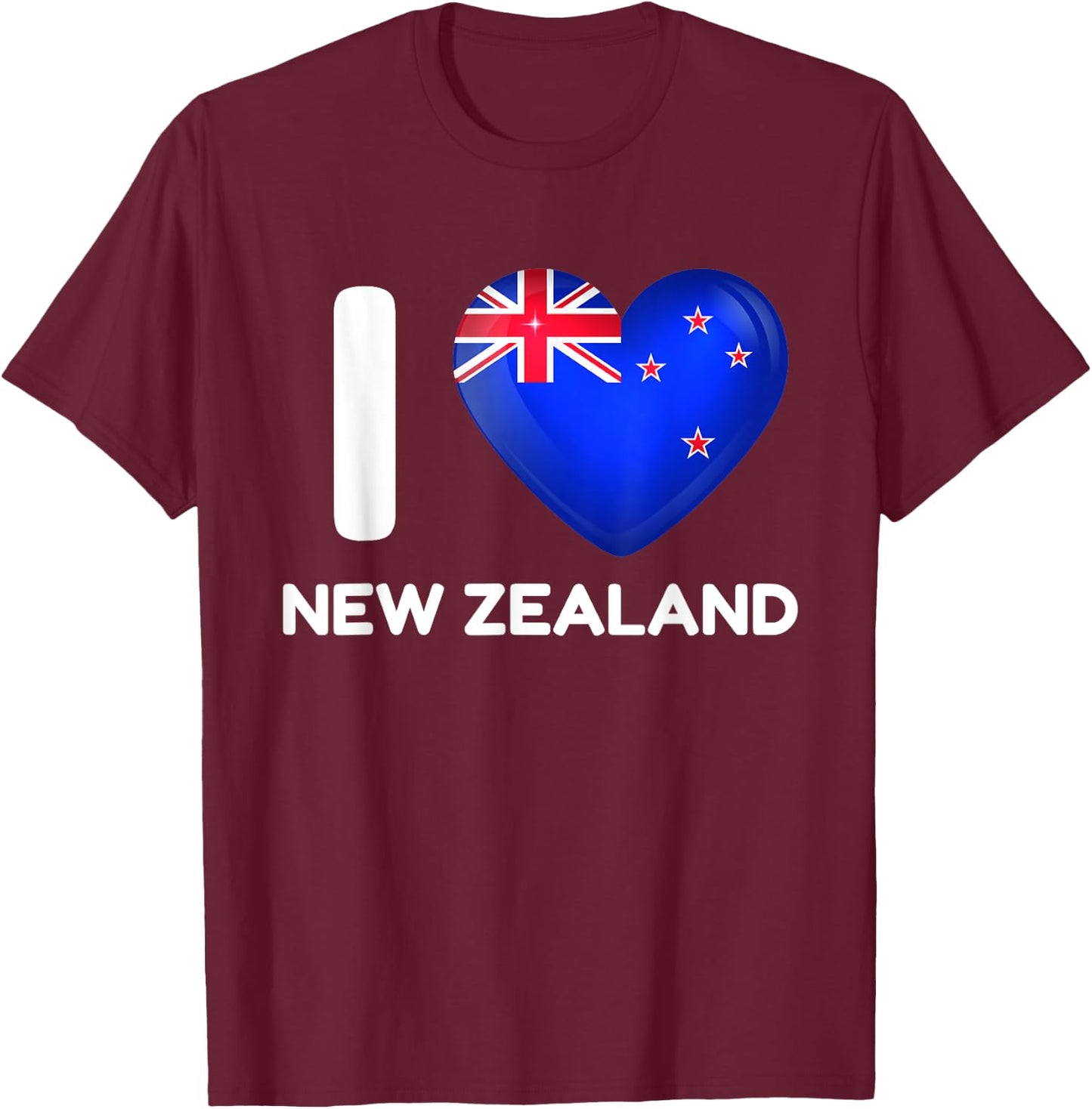 I Love New Zealand Heart New Zealand Family Travel T-Shirt - T-Shirt | Maroon