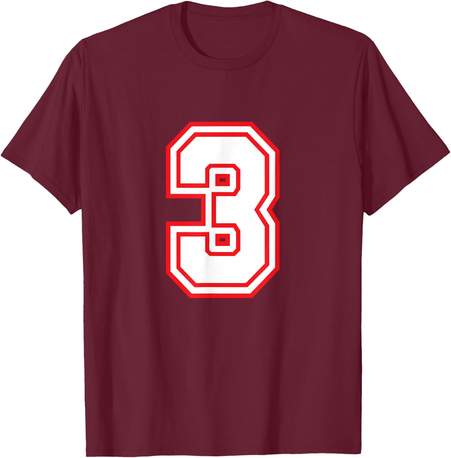 Number #3 Red Varsity Favorite Number T-Shirt - T-Shirt | Maroon