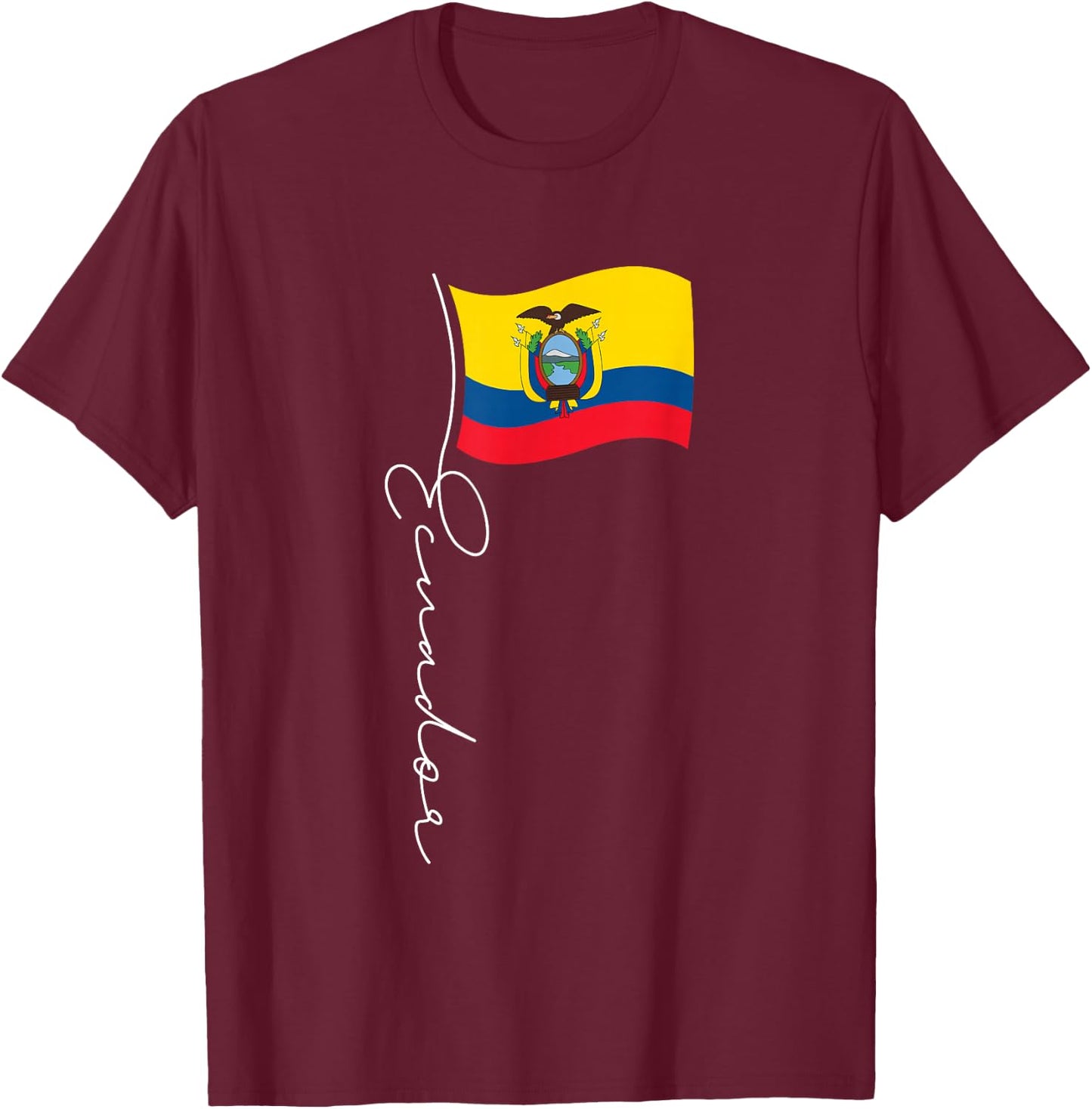 Ecuador Signature Flag Pole - Patriotic Ecuadorian Flag T-Shirt - T-Shirt | Maroon
