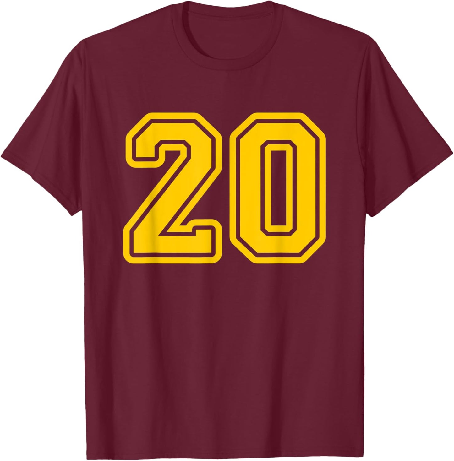 Jersey #20 Golden Yellow Sports Team Jersey Number 20 T-Shirt - T-Shirt | Maroon