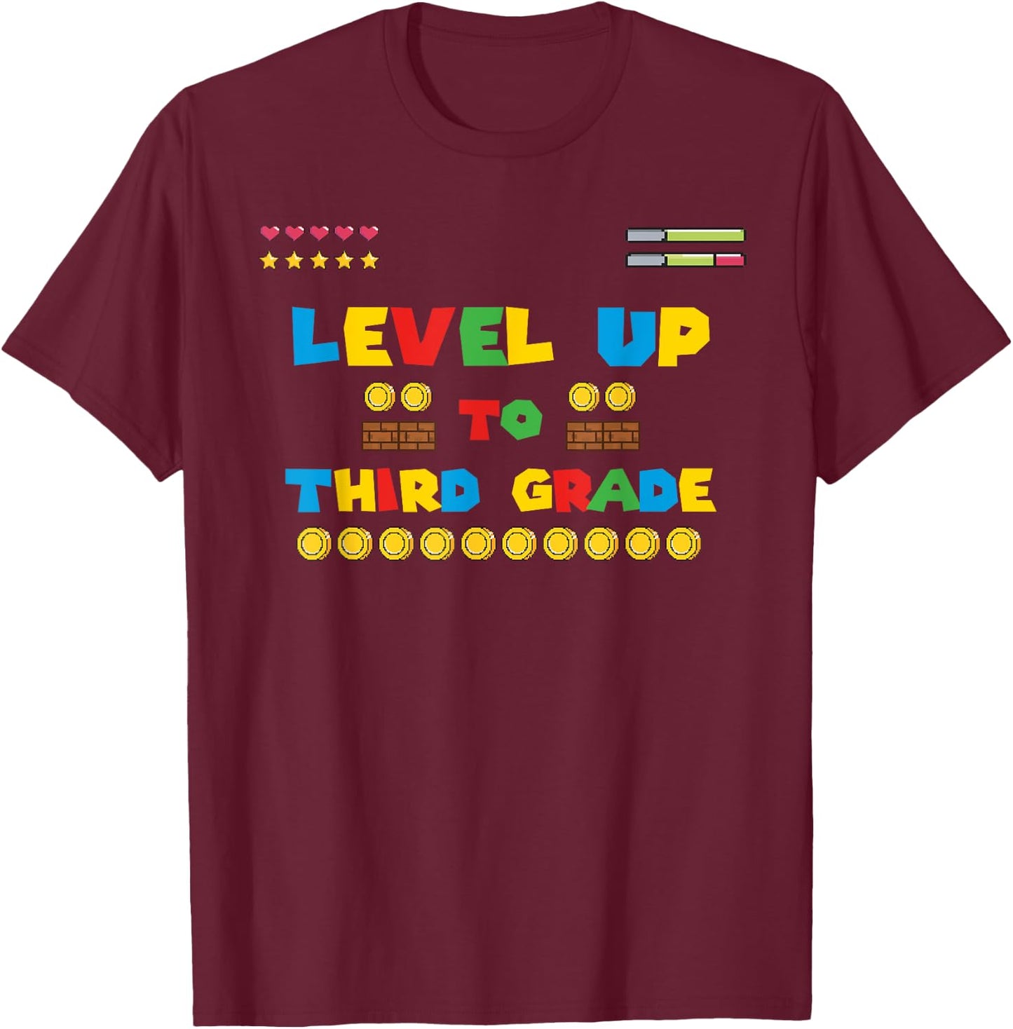 Level Up To Third Grade 3rd Kiddo Game Gaming Back to School T-Shirt - T-Shirt | Maroon