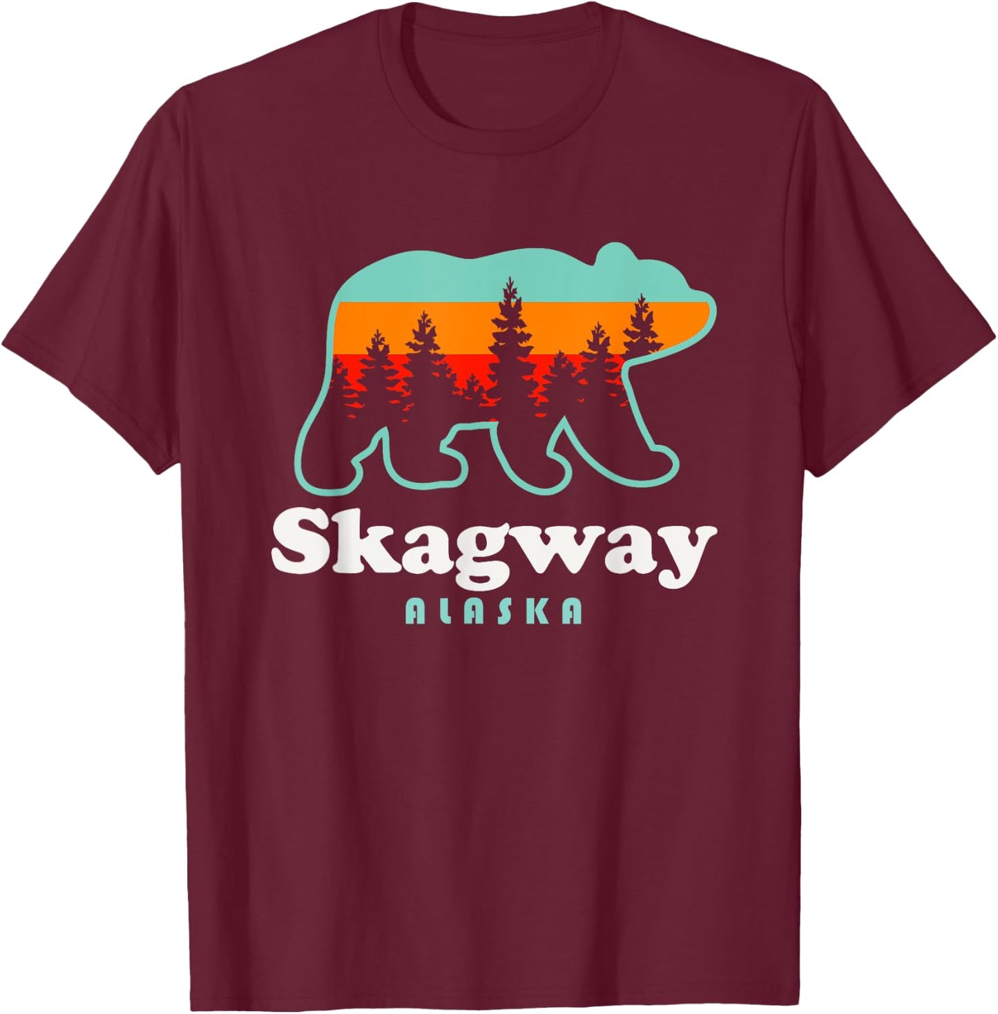 Skagway Alaska Travel Retro Bear Mountains T-Shirt - T-Shirt | Maroon