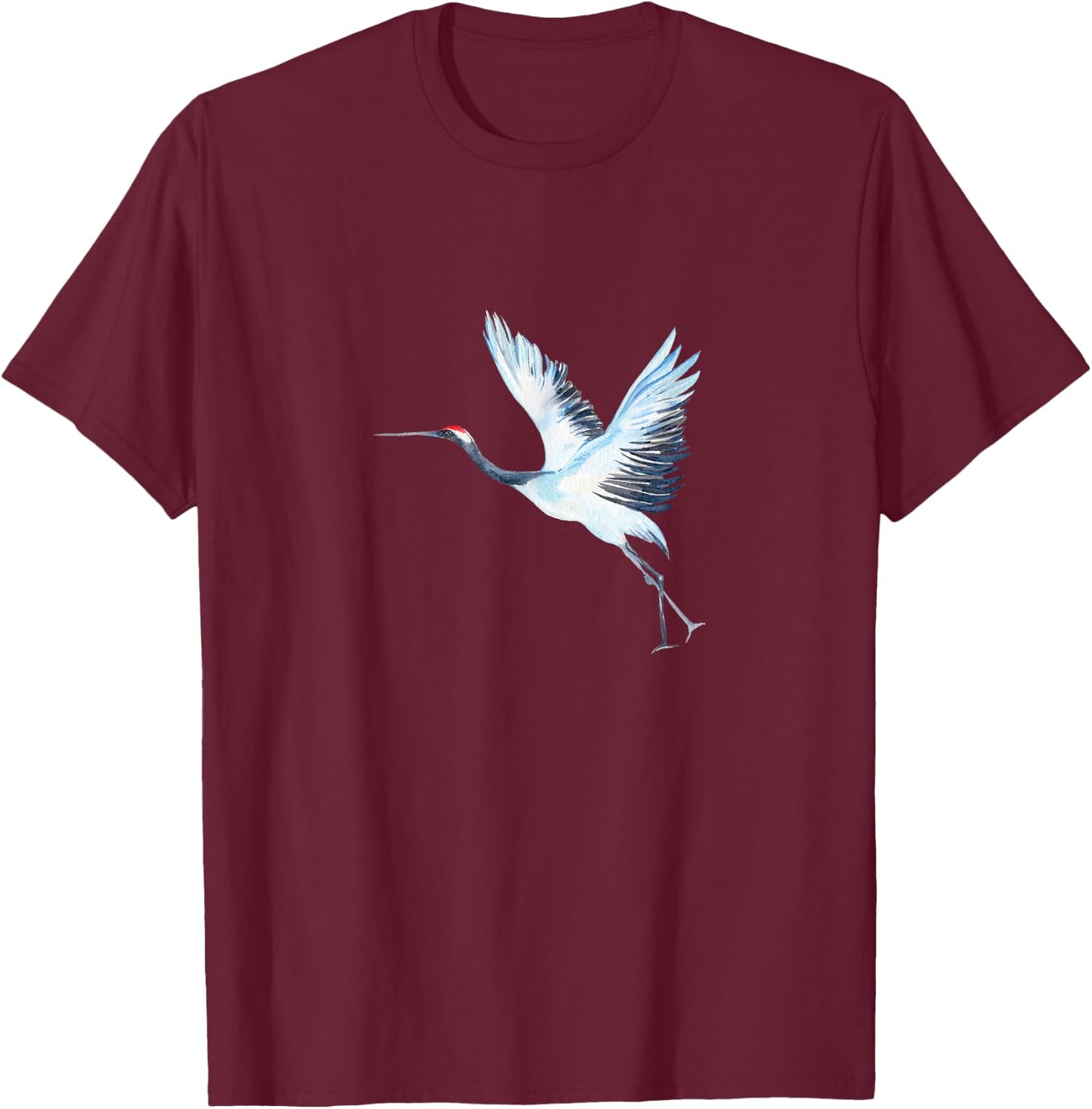Sandhill Crane Heron Design Illustration Water Color T-Shirt - T-Shirt | Maroon