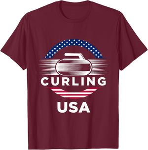 Curling USA Support the Team USA Flag Curl Clean T-Shirt - T-Shirt | Maroon